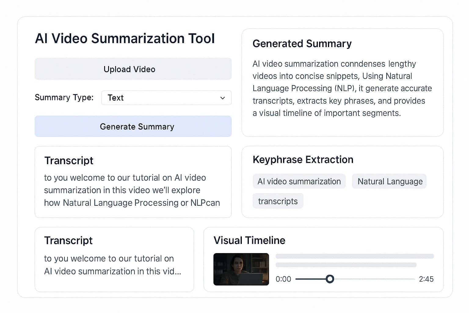 AI Video Summarization Tool Interface