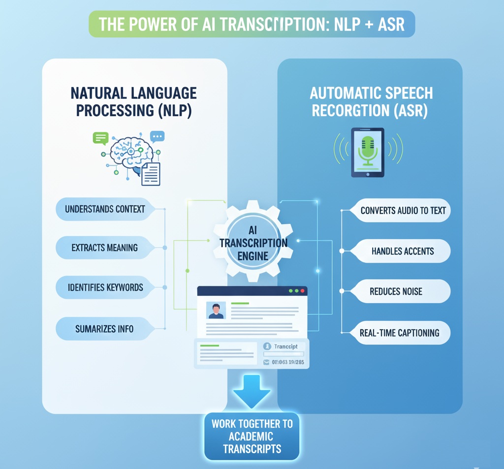 NLP and ASR work to produce high-quality transcripts