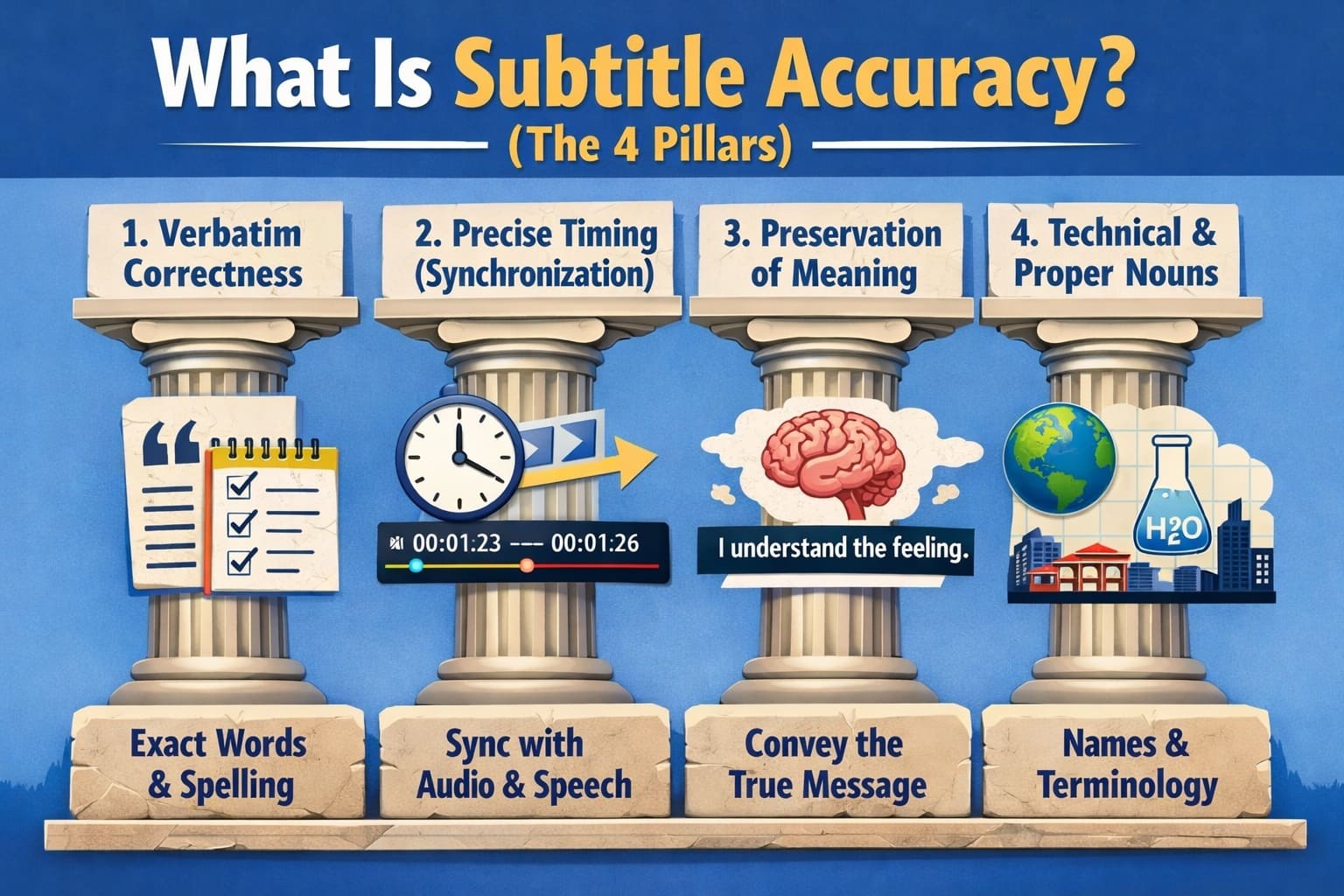 What is subtitle accuracy showing the four pillars of accurate AI subtitles