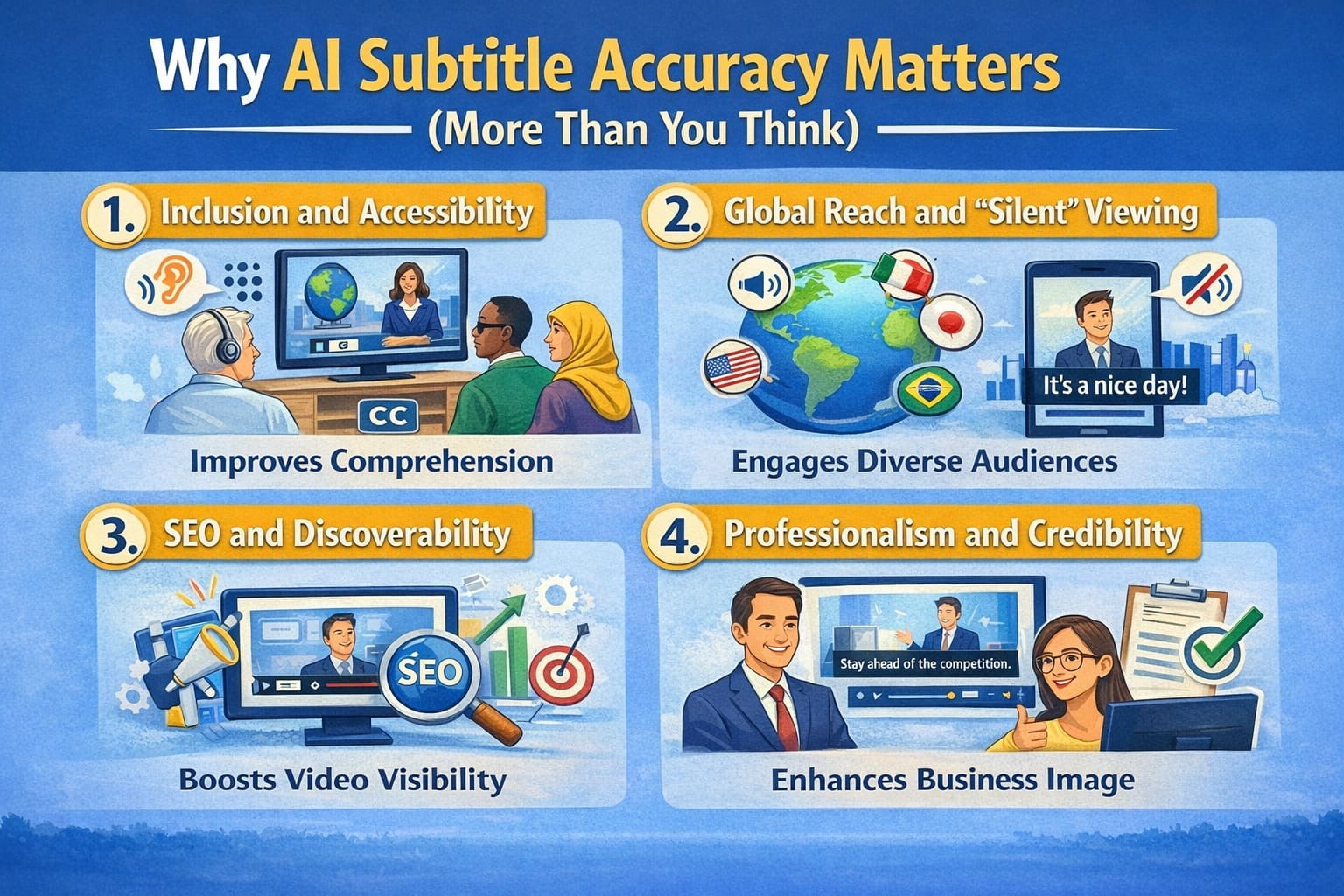 Why AI subtitle accuracy matters for accessibility SEO and professional credibility