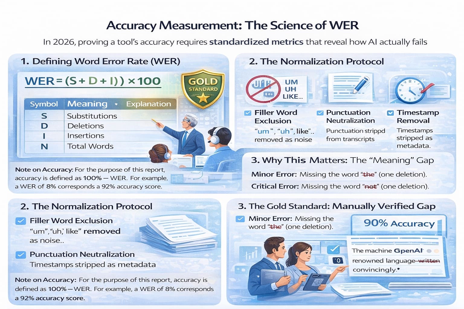 Accuracy measurement using Word Error Rate (WER) in AI transcription