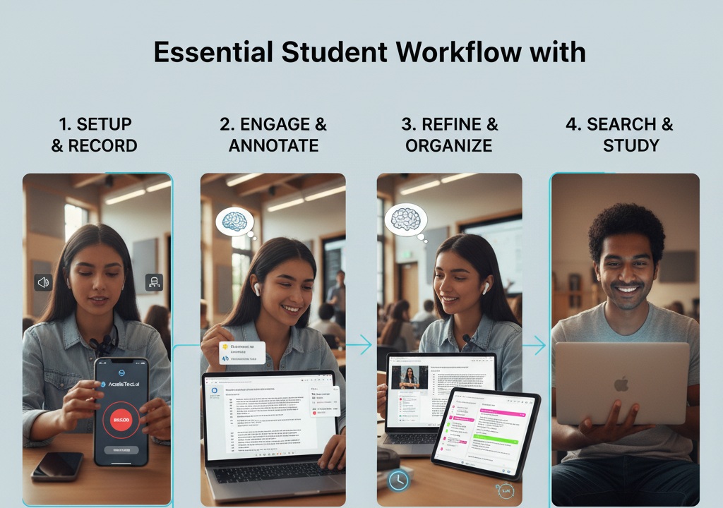 Student Workflow with AI Transcription during lecture